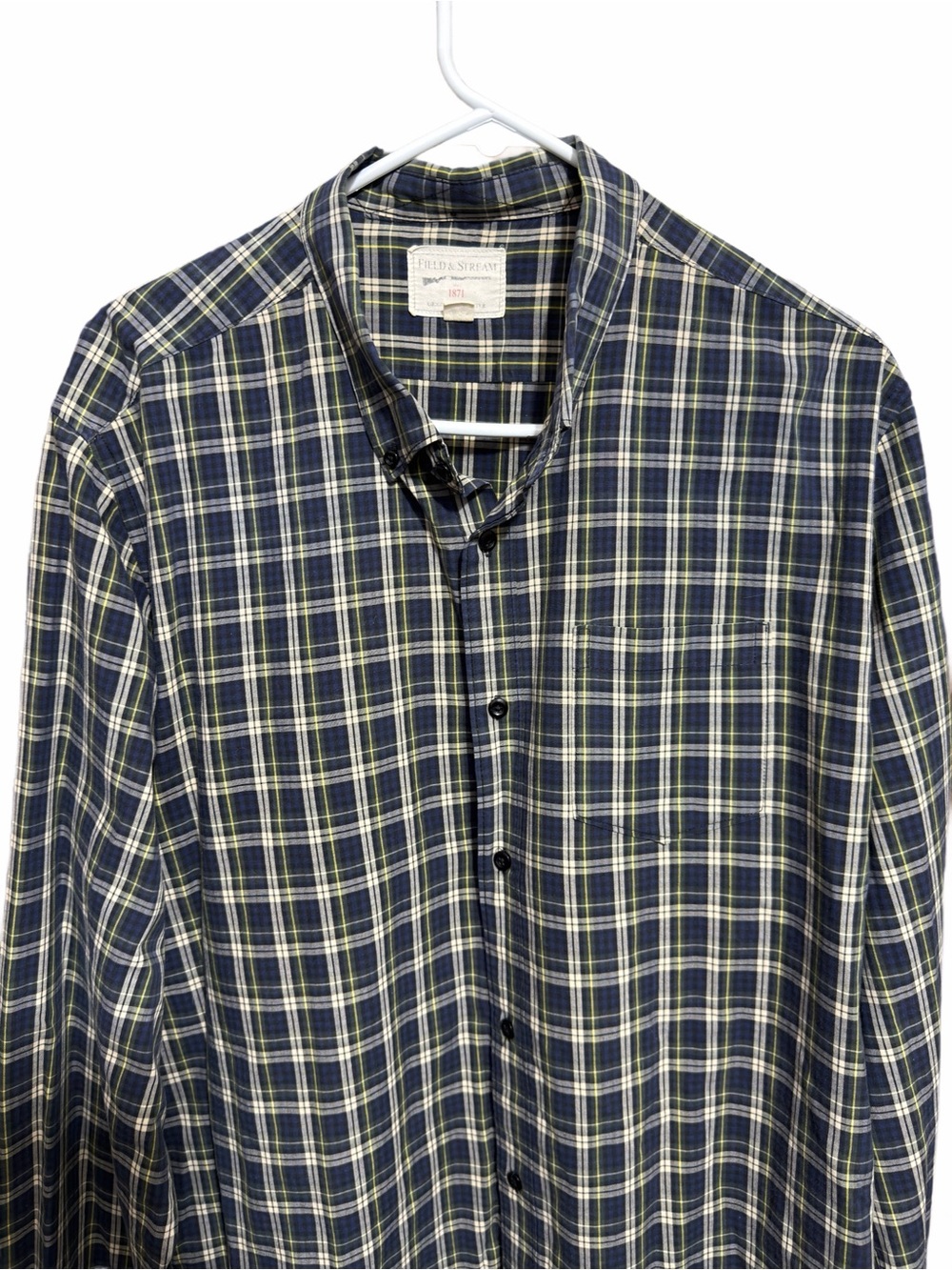 Field & Stream Navy and White Plaid Button-Down Long Sleeve Shirt XXL